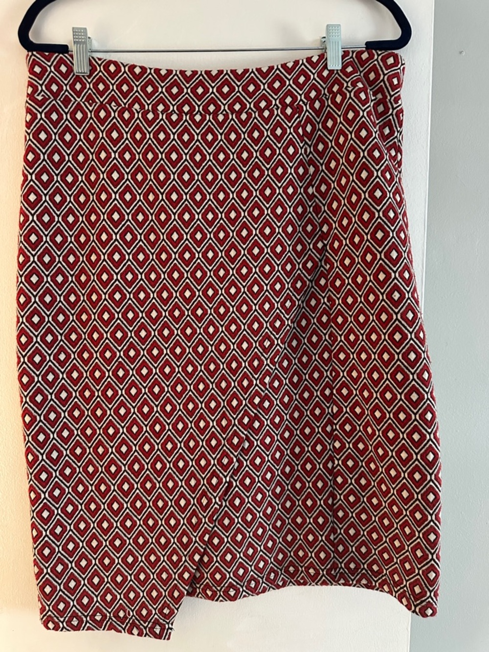 Maeve Diamond-Print Red and Cream Pencil Skirt